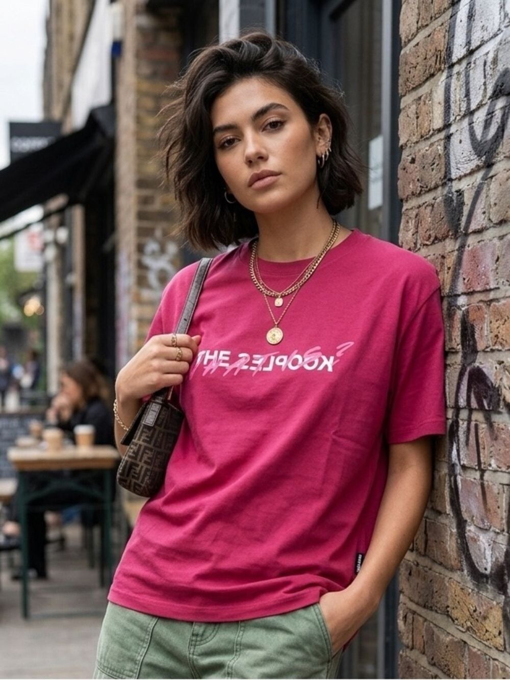 The Kooples Hot Pink Graphic Tee with White Print